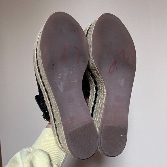 Tory Burch Black Dandy Espadrille Platform Slingback Sandals Woven Leather Logo - Picture 7 of 7